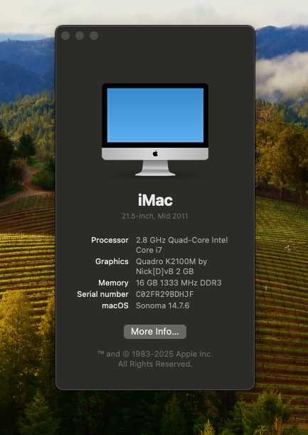 Apple iMac 21.5 A1311, Intel Core i7, 16GB, SSD, GPU z API Metal