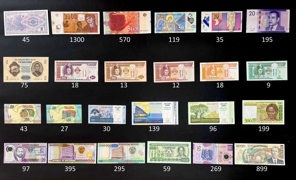 Банкноти, купюри, гроші різних країн світу від 10 грн