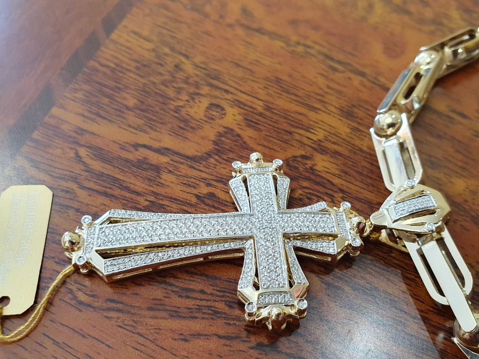 Złoty Łańcuch-87,5gr +KRZYŻ Z DIAMENTAMI-288 szt.-1,95 ct.- próba 585.