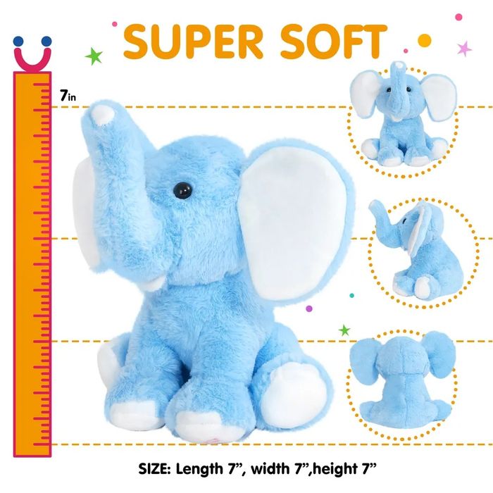 Peluche elefante azul 28cm SÓ canta (não dá luz).