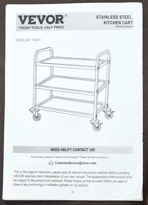 Carrinho de cozinha em aço inoxidável VEVOR -  3 niveis ajustaveis