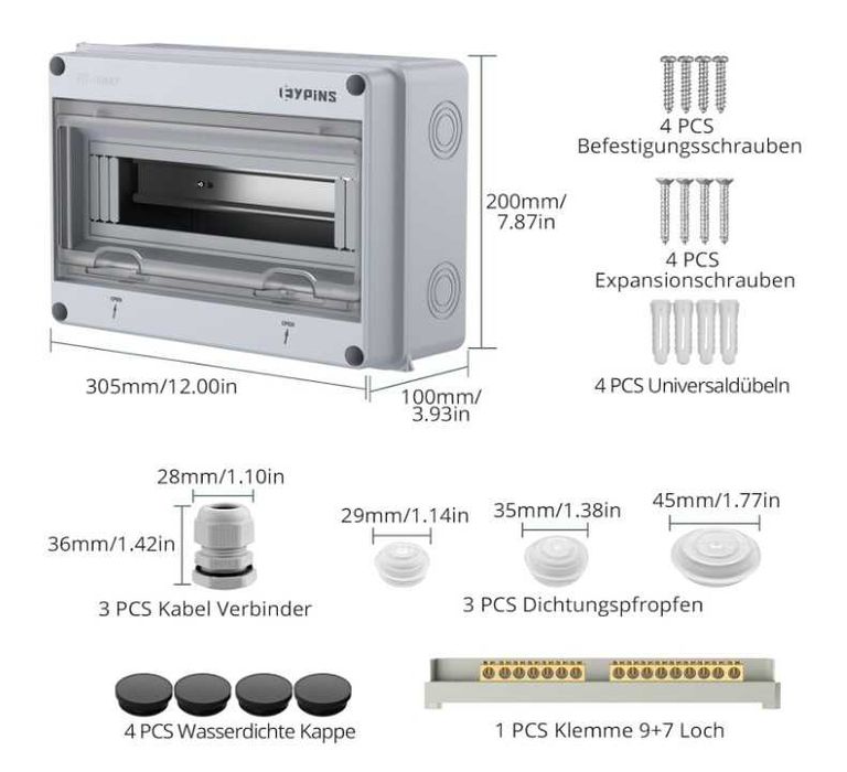 Rozdzielnica natynkowa IP65, na 15 modułów EYPINS + akcesoria