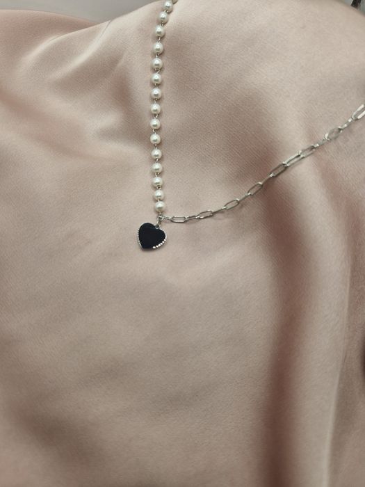 Srebrny naszyjnik łańcuszek perły stal chirurgiczna Gloss Gold