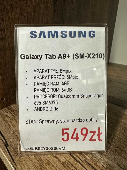Tablet Samsung Galaxy Tab A9+ (SM-X210) 4/64GB szary stan bdb gwarancja