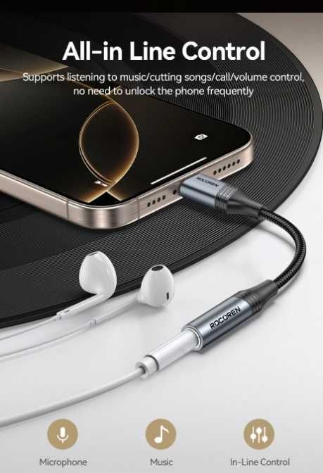 Переходник Rocoren USB C to 3.5mm Jack «папа-мама»