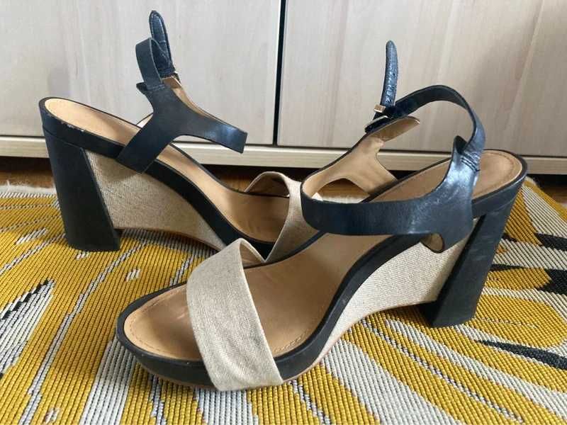 Espadryle sandały na koturnie czarno-beżowe Tommy Hilfiger 39