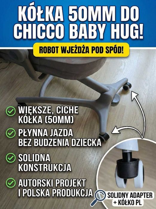 Kółka kołyska Chicco Baby Hug 50mm – ROBOT WJEŻDŻA POD SPÓD
