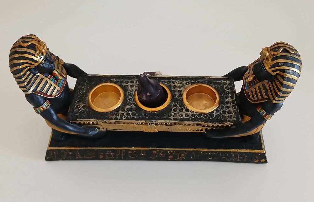 Artesanato Egípcio: Suporte para 3 Velas – Tutankamon