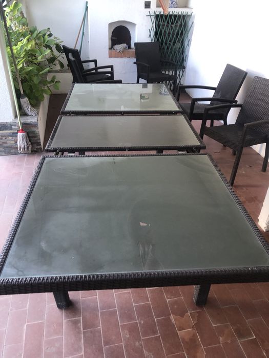 Conjunto Mesa de jardim de vidro com 8 cadeiras