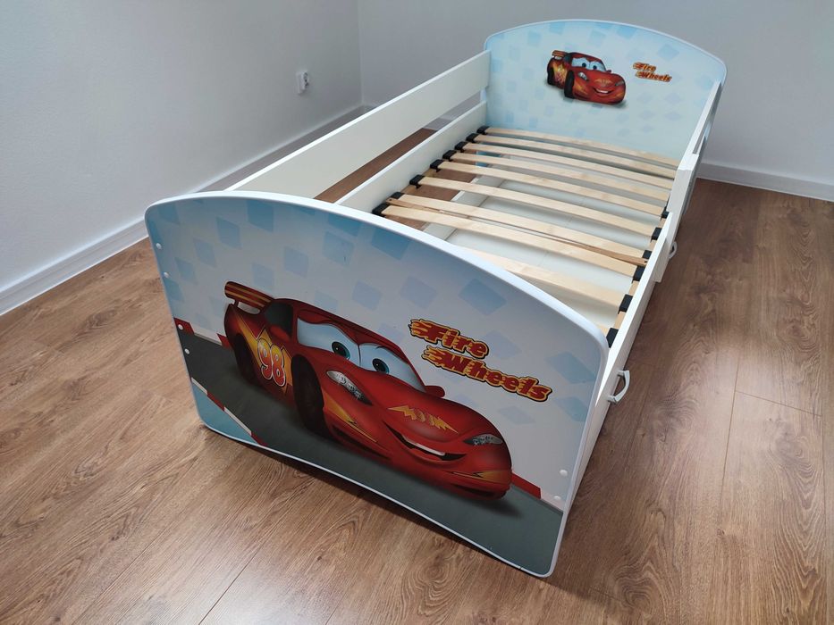 Łóżko dziecięce 160x80 Zygzak McQueen  Szuflada Barierka Stelaż