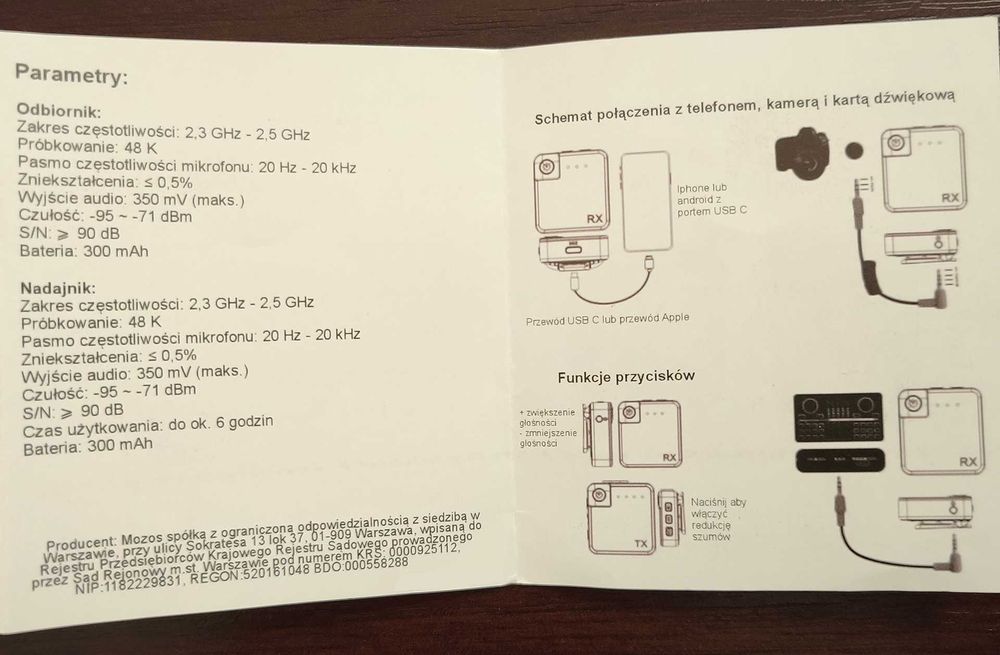 Mikrofon bezprzewodowy, mikroport Mozos WX3