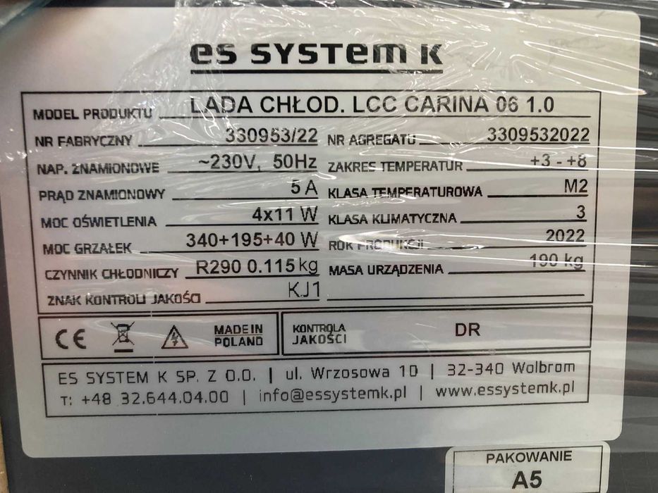 Witryna chłodnicza carina es system k 1 m