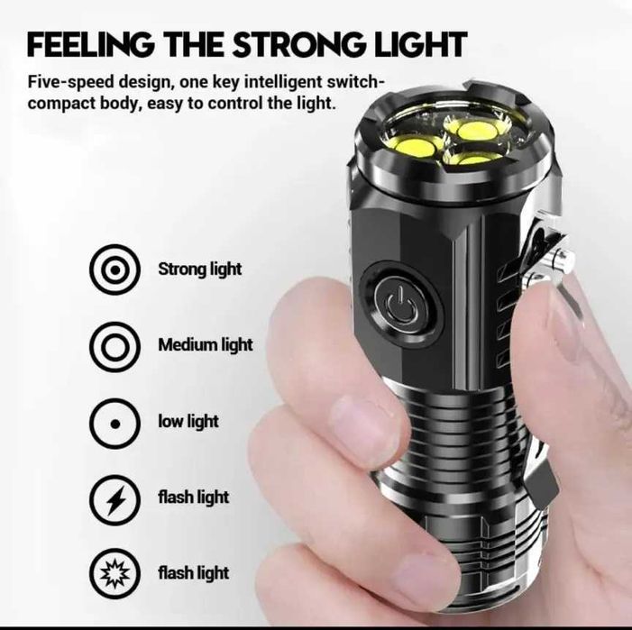Ручной LED мини фонарик, 3 светодиода, аккумуляторный FlashLight