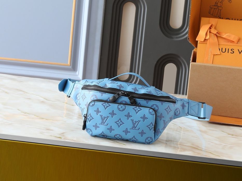 LOUIS VUITTON бананка голубая мужская синяя джинсовая кожаная оригинал