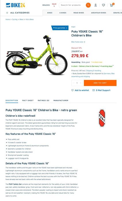 Bicicleta de criança (4-8 anos)- fabricada na Alemanha