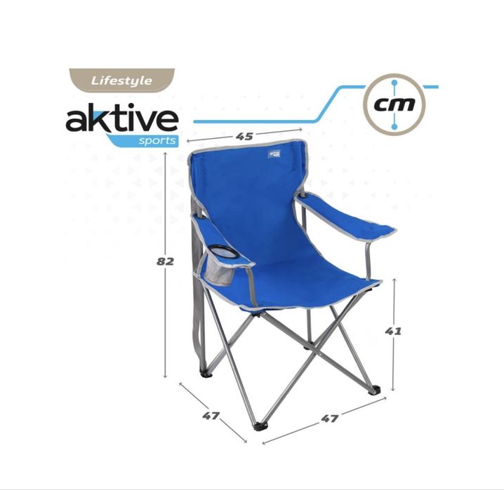 Cadeira de Campismo Dobrável AKTIVE com Porta-copos (Azul)