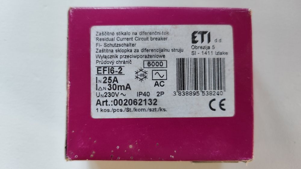 Wyłącznik różnicowy 25A ETI