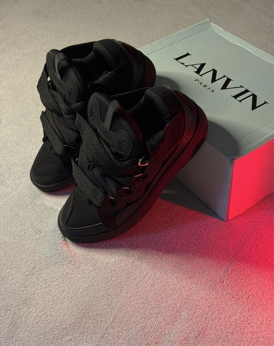 [БЕЗ ПЕРЕДПЛАТ] Кросівки Lanvin Curb Black / ланвін чорні кроси сваг