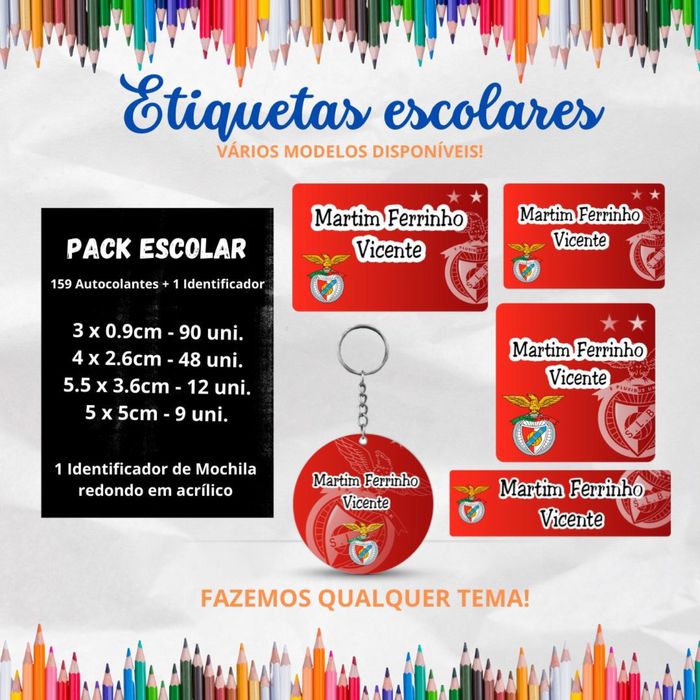 Pacote etiquetas escolares • 159 etiquetas + 1 identificador de mochila