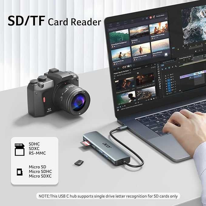 Acer Hub USB C, 7 w 1 Adaptera USB C do HDMI,  4K HDMI, 5Gbps