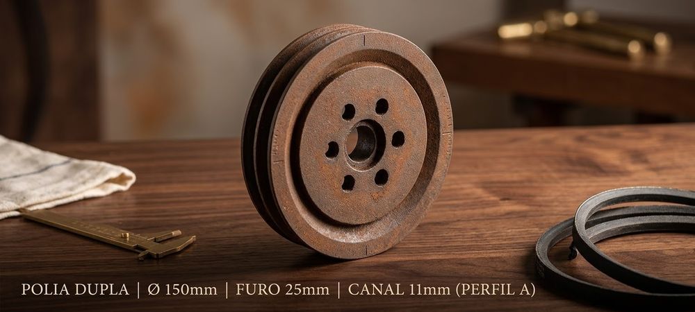 Polia Dupla em Ferro Fundido – Diâmetro 150mm | Furo 25mm | Canal 11mm