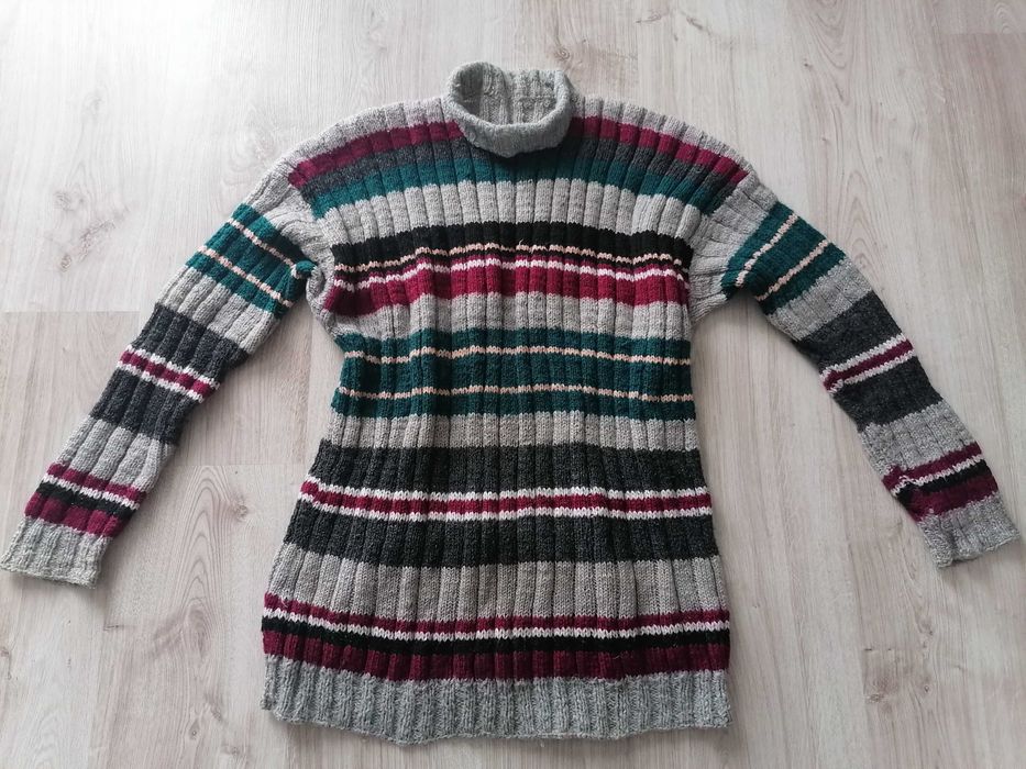 Ciepły sweter w paski robiony na drutach S M L
