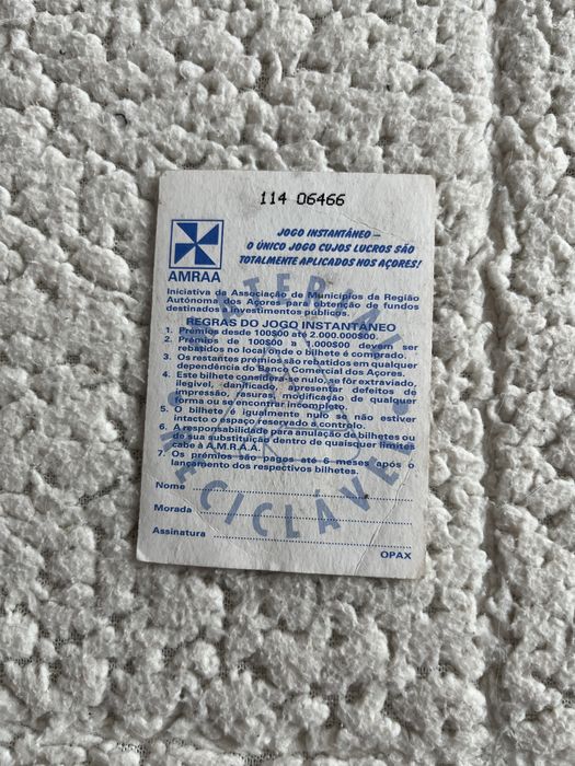 1° Bilhete da Lotaria em Portugal