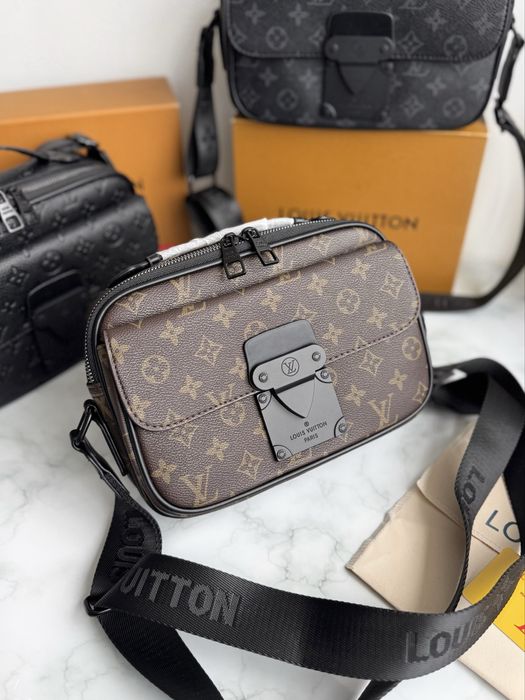 Сумка чоловіча жіноча Louis Vuitton S Lock messenger чорна коричнева