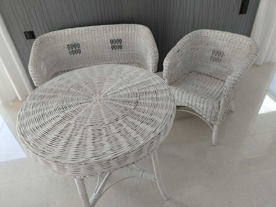 Tradycyjny, stary komplet WIKLINOWY stół fotel kanapa REWELACJA ! ŁÓDŹ