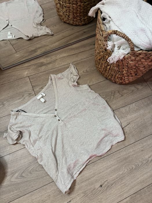 Lniany bezowy kremowy tshirt