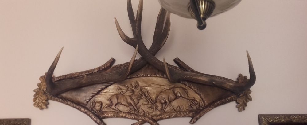 Poroże na rzeźbionej desce