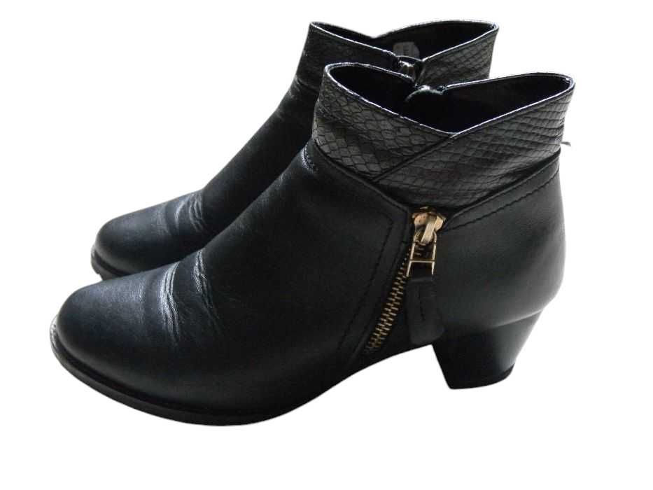 Czarne skórzane botki buty damskie SKÓRA naturalna 37 Lampert obcas