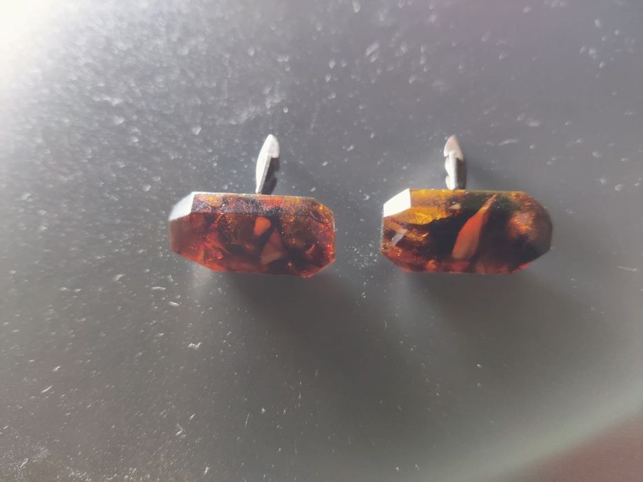 Запонки бурштин ( янтарь) срібло