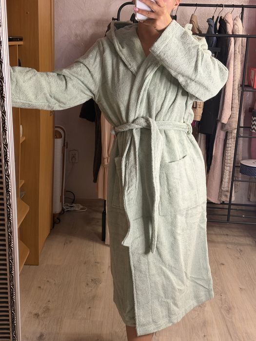 Nowy szlafrok damski Laynenburg matcha zielony z kapturem 100% bawełna M