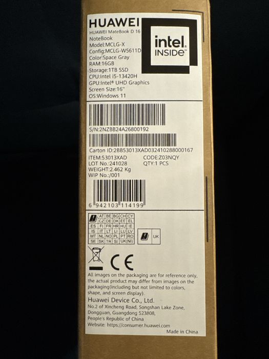 Huawei MateBook D16, 16GB RAM, 1TB SSD, Intel i5, Windows 11