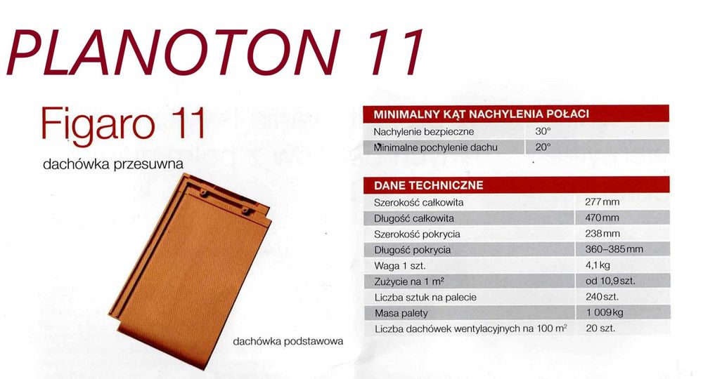 TONDACH dachówka ceramiczna PLANOTON 11 (Figaro 11) angoba
