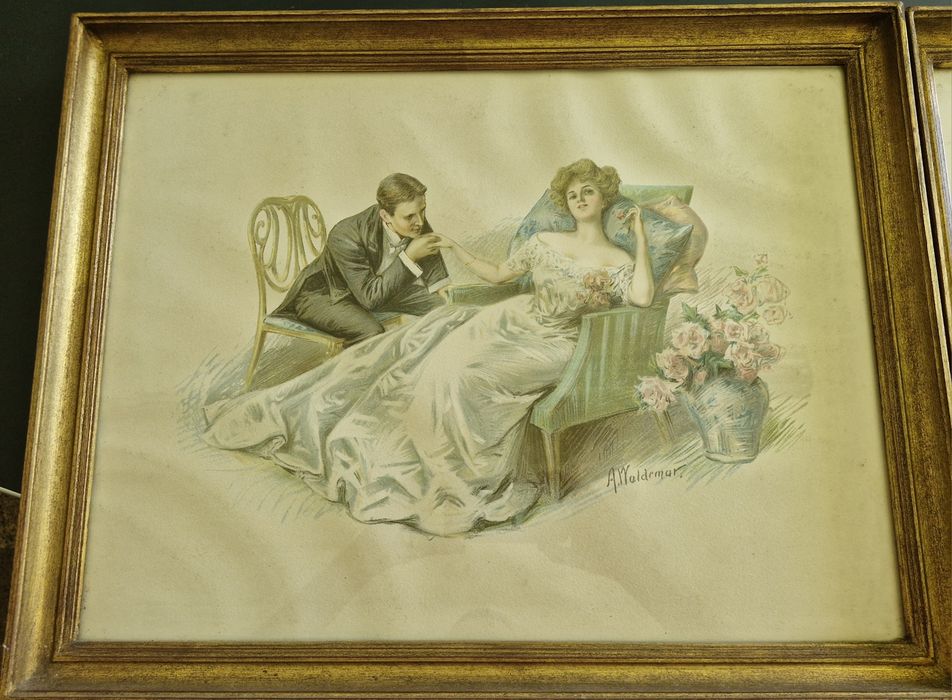 Par de gravuras Art Nouveau 1917 A.Waldemar