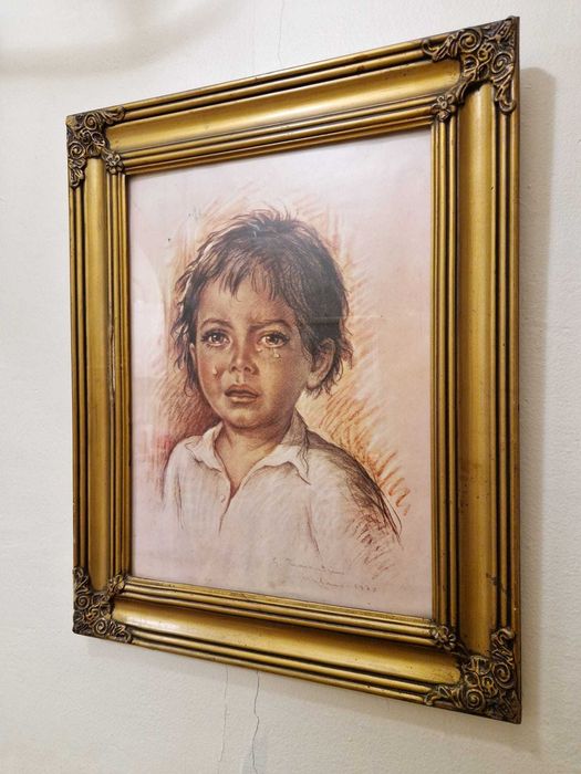 Par de Quadros Vintage em Moldura Dourada (Menino da lágrima)