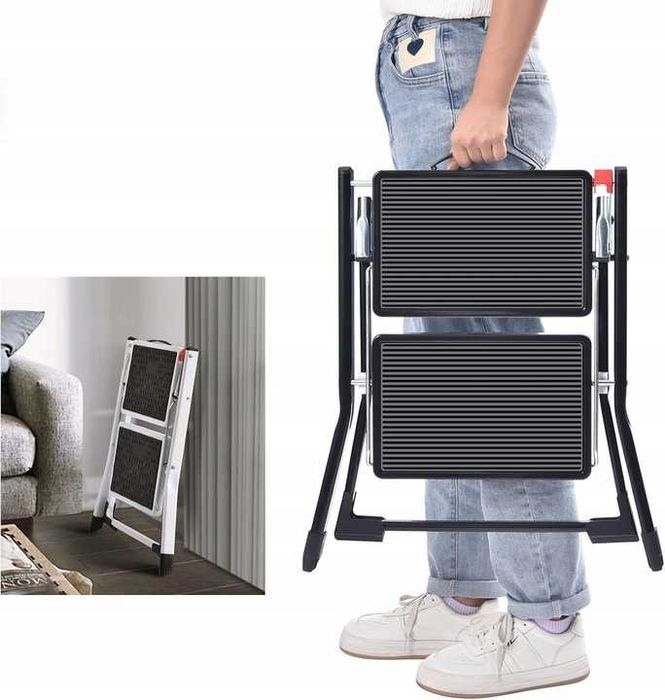 KINGRACK Składana drabina 2-stopniowa z antypoślizgową platformą