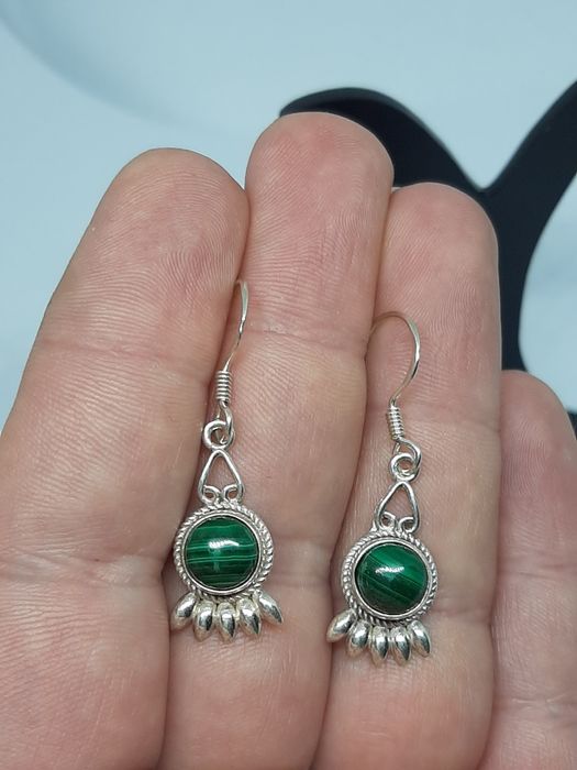 Kolczyki ze srebra, srebro 925 z malachitem