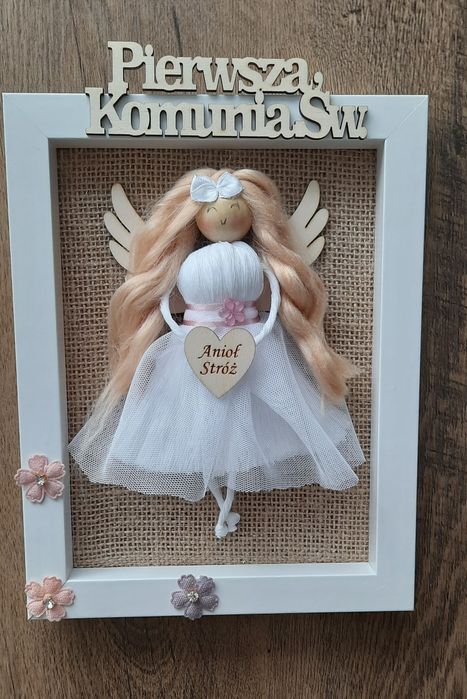 Anioł stróż w ramce ,rękodzieło, urodziny ,chrzest dzien babci