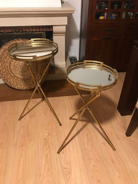 Mesas decorativas de apoio, dourado com espelho