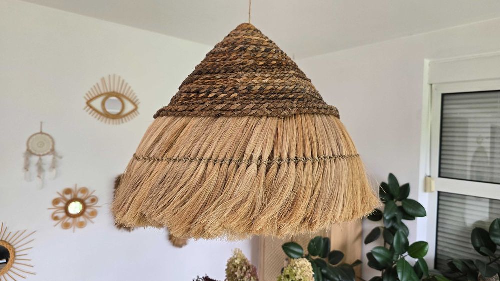 Ręcznie wykonana lampa boho z Bali – abaka i hiacynt wodny | Taluo 50 cm