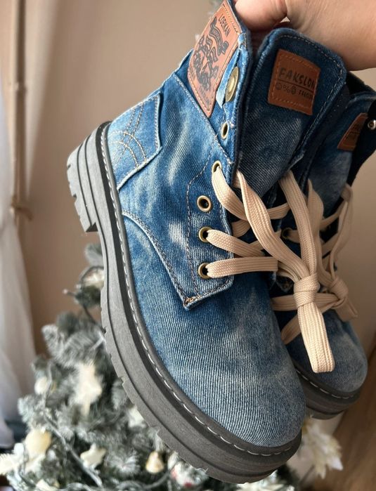 Jeansowe stylowe botki trapery