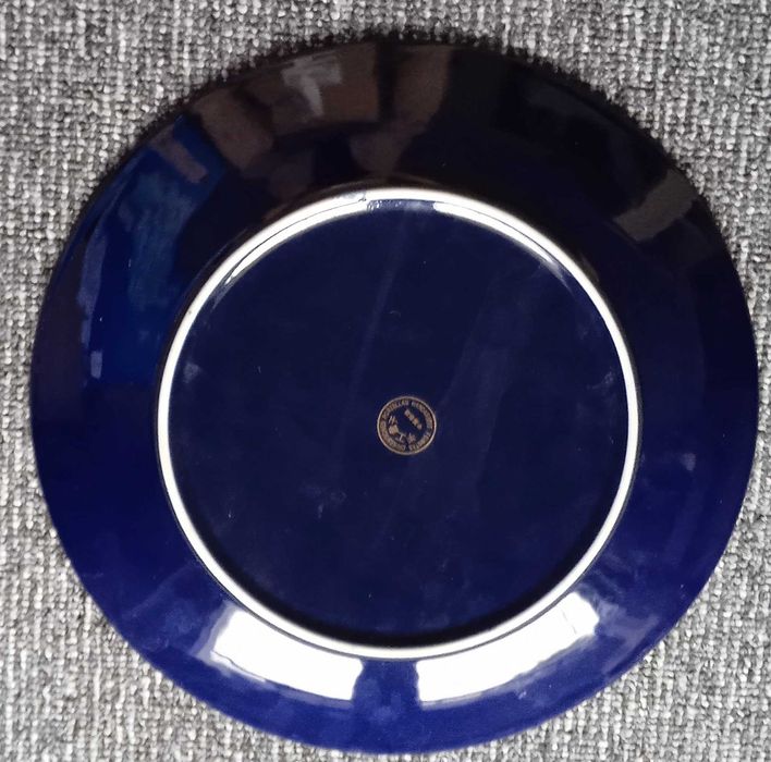 Chiński talerz kobaltowy złocony - Handmade