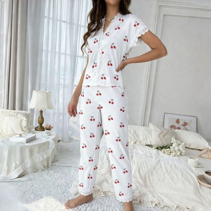 VIP | Жіноча піжама з черешнями | Сорочка + штани | Розмір S