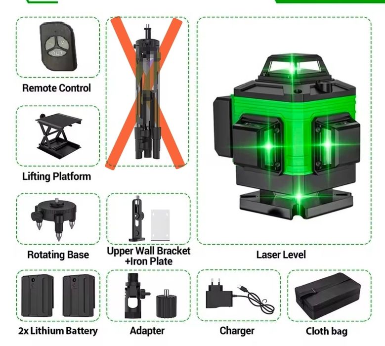 Nivel Laser 16 linhas 4D c/ Tripé Mala em Plastico Duro