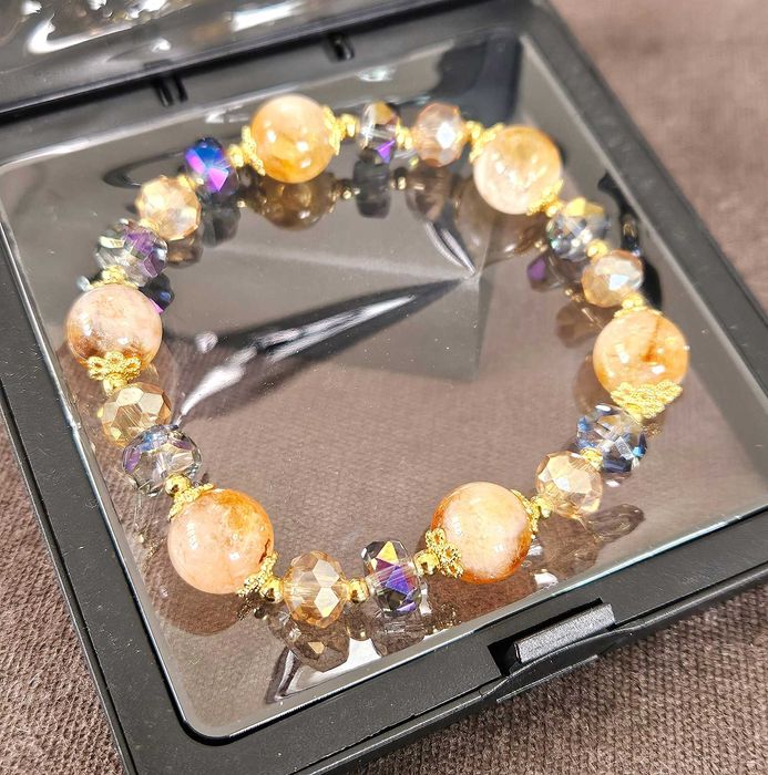 Pulseira de Citrino Natural e Grãos de Cristal Austríaco