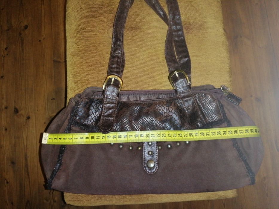 Сумка коричневая под замш с вставкой под змеиный принт