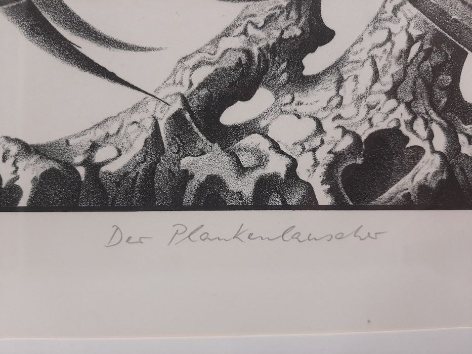 Obraz litografia Hans Joachim Zeidler ryba z uchem surrealizm 1973